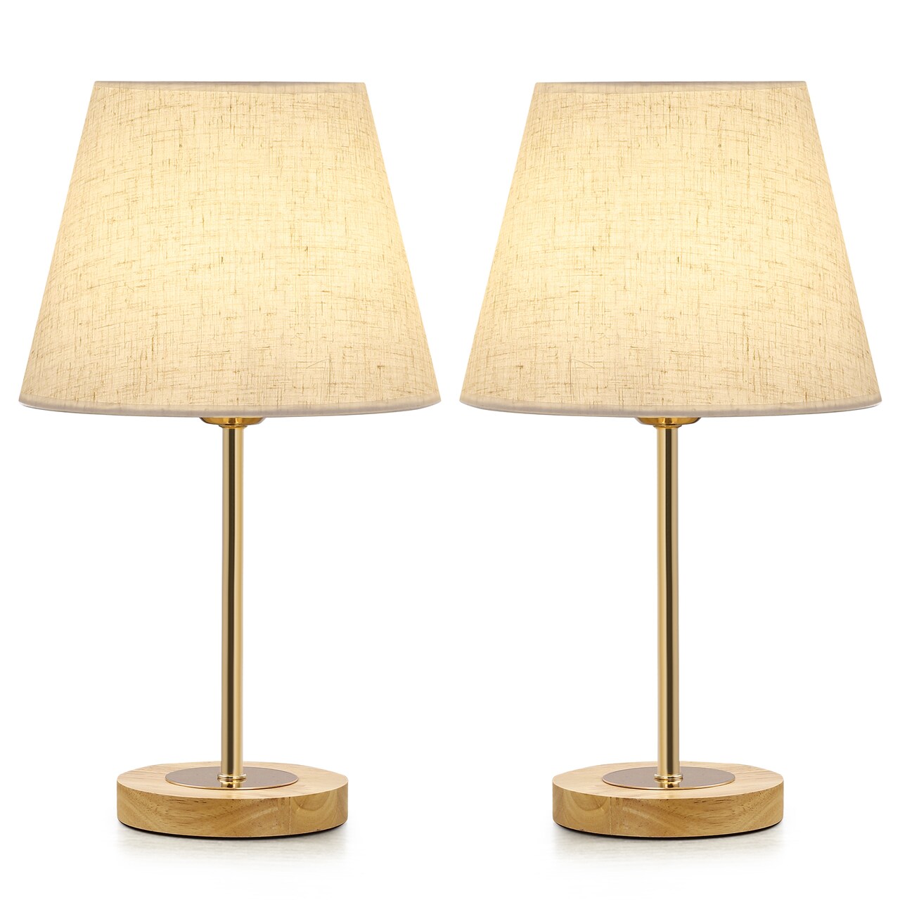 Set of 2 Wooden Bedside Table Lamps with Linen Shade – Modern Desk Lamps for Bedroom, Office, Nursery – UL Certified, Warm Eye-Caring Light, Compact 15.4" Height